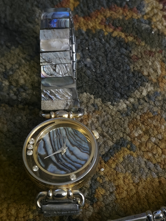 Vintage Silver-Tone Abalone Inlay Bracelet Watch - Picture 2 of 6
